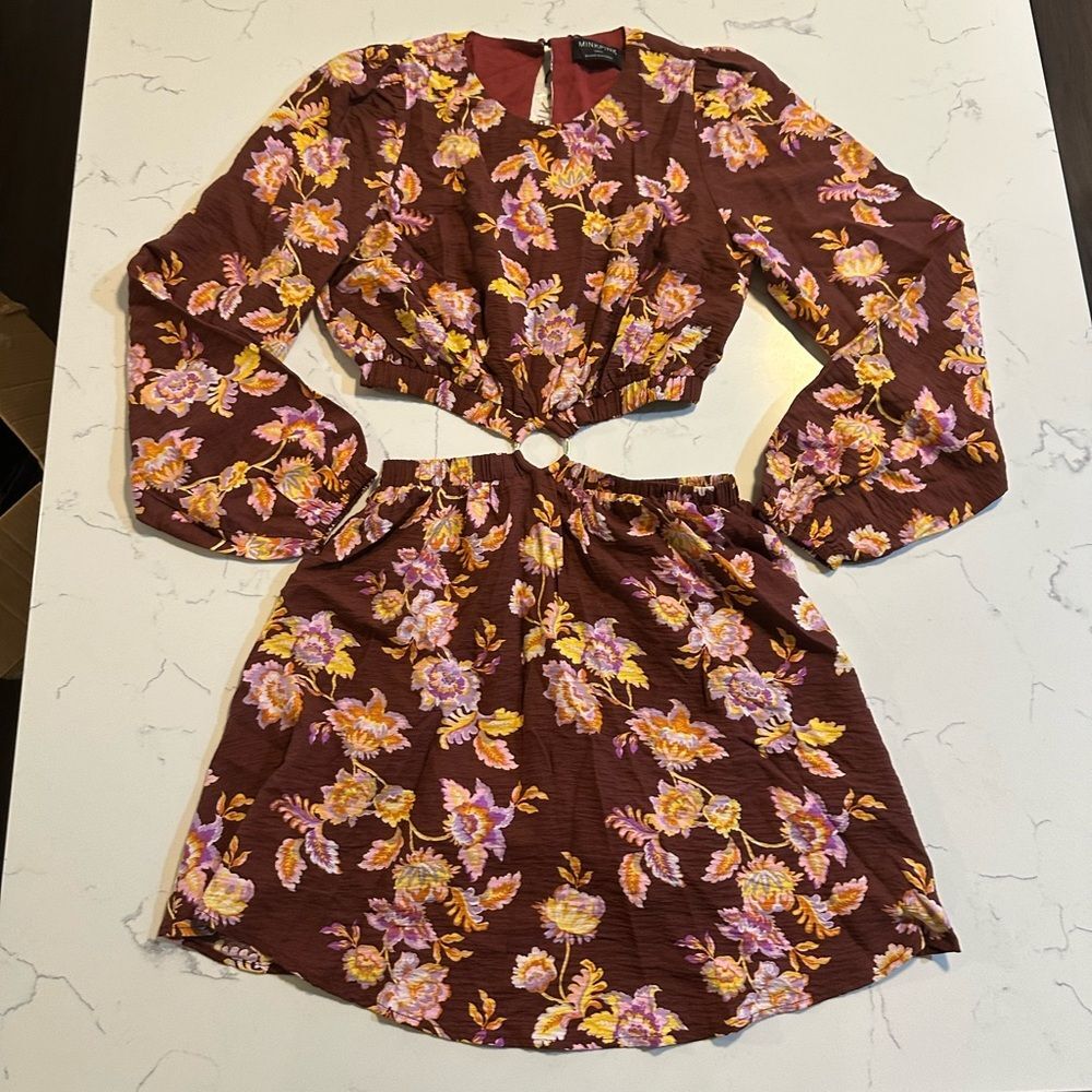 MINKPINK Giselle Mini Dress in Brown Floral NWT Small